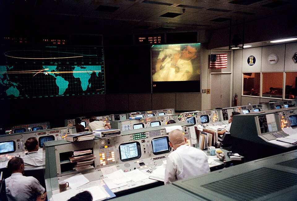 Engineers at work in the Apollo 13 mission control room in 1970